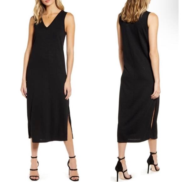 Paige Midi Dress black Slub Knit Side Slit Sleeveless Womens Size XS - Picture 1 of 7